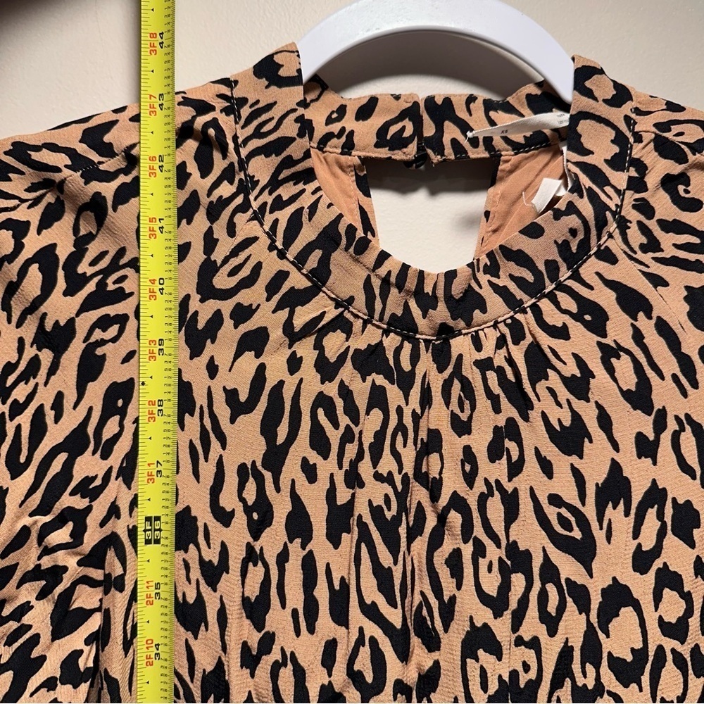 Anthropologie McKenzie Mock Neck Leopard Print Black & Tan Tunic Midi Dress XS - Picture 14 of 16